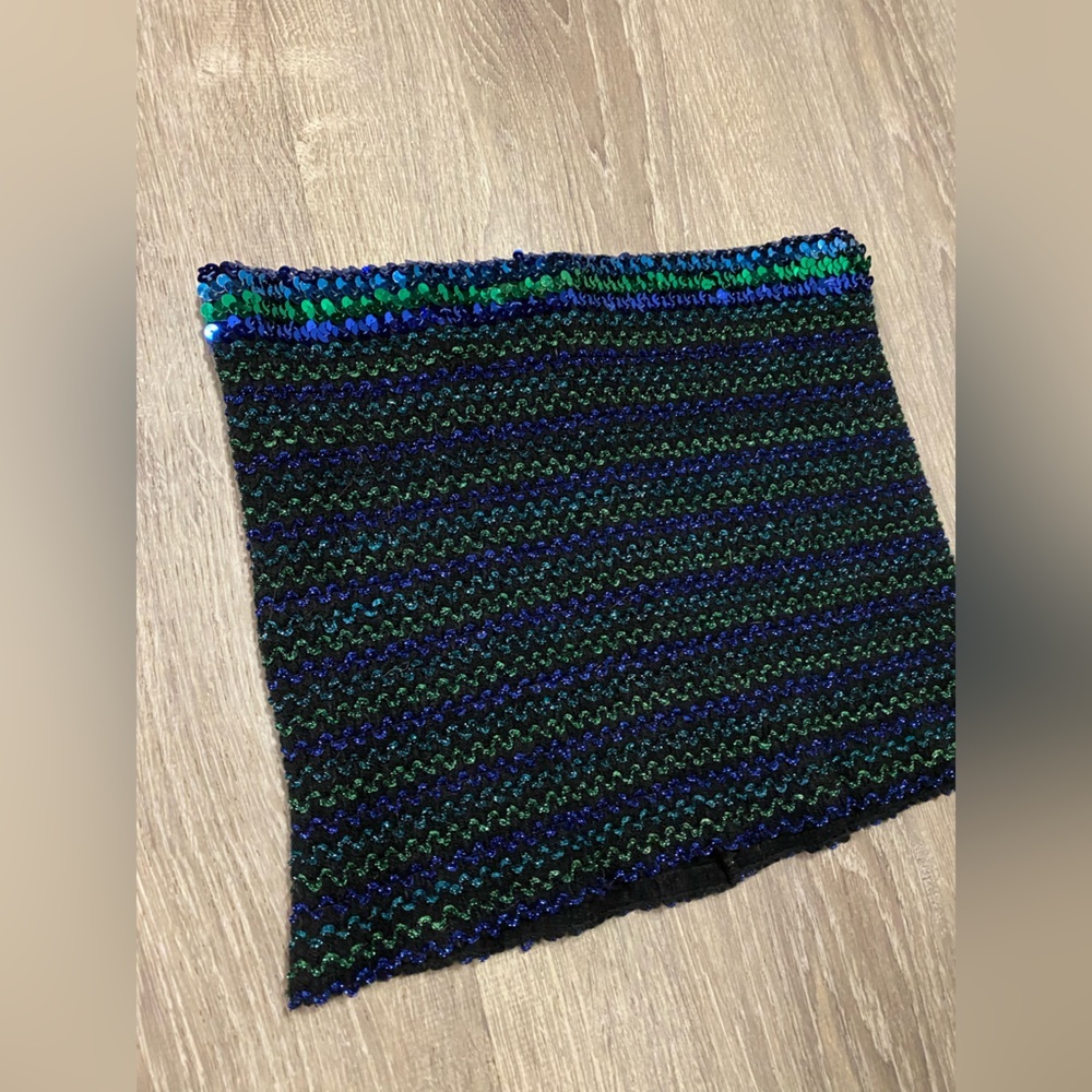 Vintage Avon Sequined Tube Top Strapless Blue Green Black Metallic One Size - Picture 4 of 5